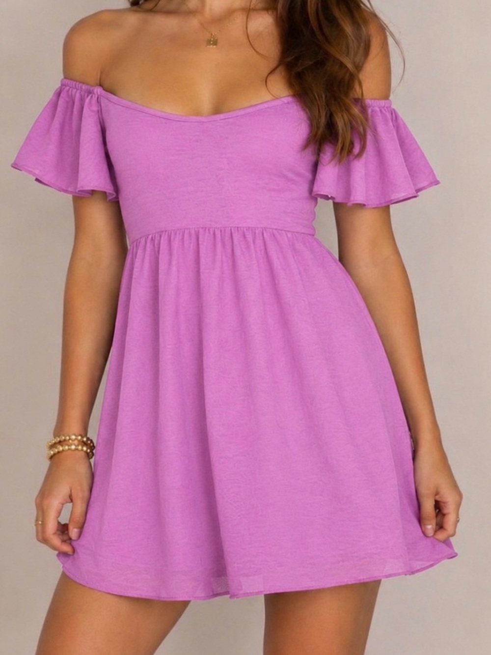 See You Monday Magenta Off Shoulder Tie Back Mini Dress Medium Flutter Sleeve